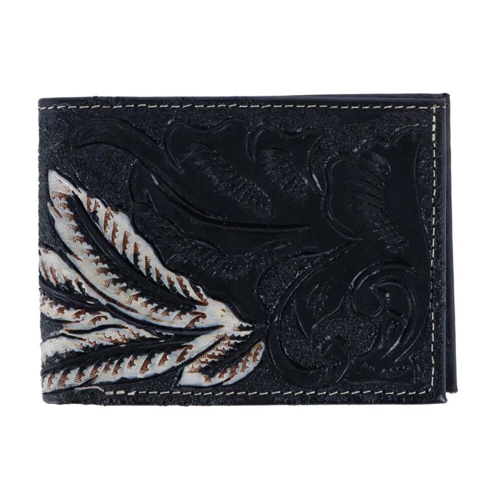 CTM Men's Feather Tooled Leather Bifold Wallet